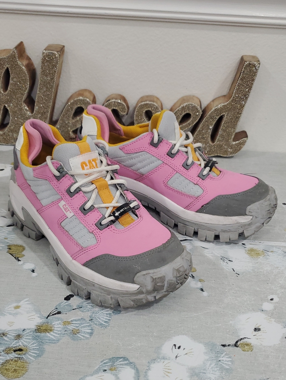 Caterpillar Kids Pink, Gray & Yellow Trail Sneakers